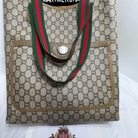 Gucci Beige GG Canvas Tote with Green and Red Web Straps - Picture 6 of 16